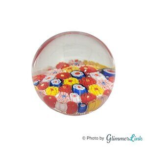 Vintage Millefiori Glass Paperweight – Colorful Red Yellow Blue Art Glass Mosaic